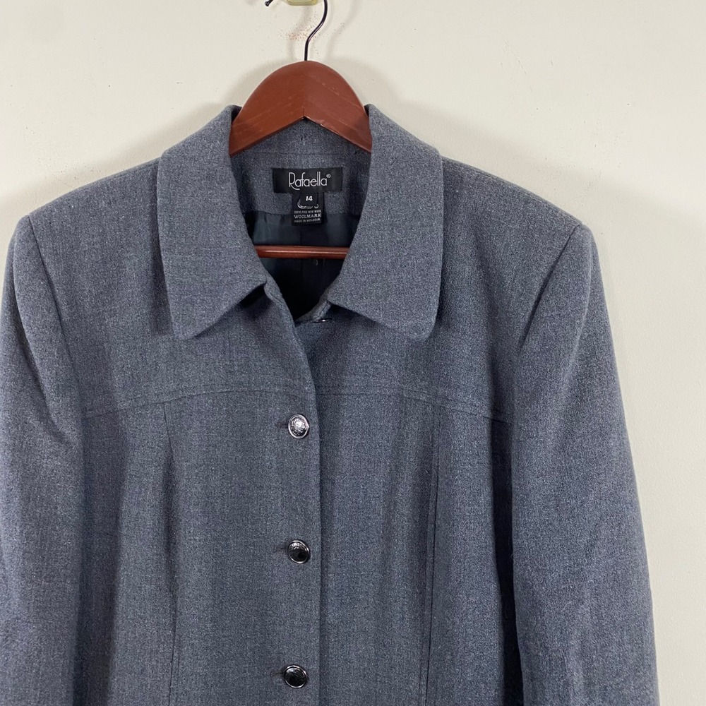 Vintage Rafaella 100% Wool Structured Button Up Jacket Collared Gray Women's 14 - Picture 5 of 9